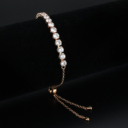 3W1666 - Rose Gold Brass Bracelet with AAA Grade CZ in Clear-0