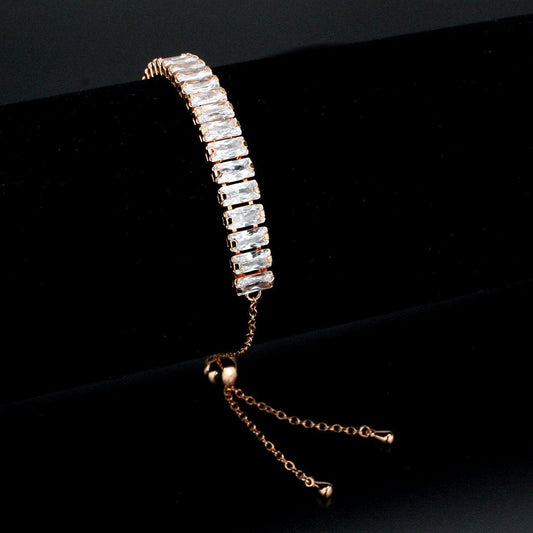 3W1678 - Rose Gold Brass Bracelet with AAA Grade CZ in Clear-0