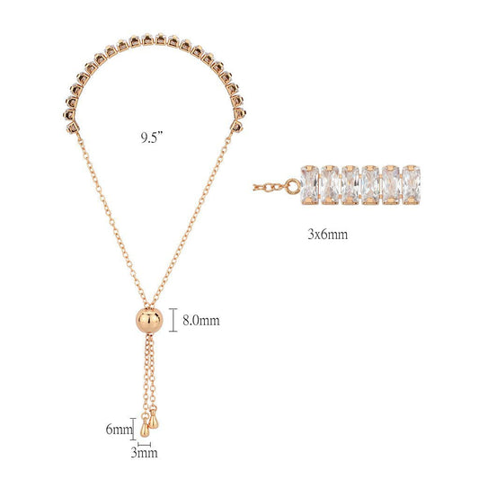 3W1678 - Rose Gold Brass Bracelet with AAA Grade CZ in Clear-1