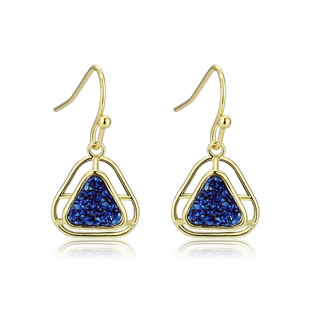 3W1726E - Flash Gold+E-coating Brass Earring with Druzy in Capri Blue-3