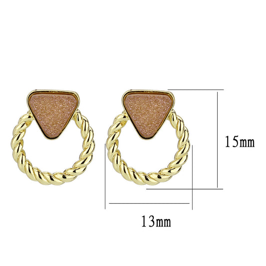3W1727E - Flash Gold+E-coating Brass Earring with Druzy in Rose Gold-1