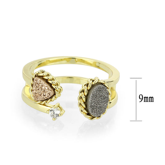 3W1728 - Flash Gold+E-coating Brass Ring with Druzy in Multi Color-1