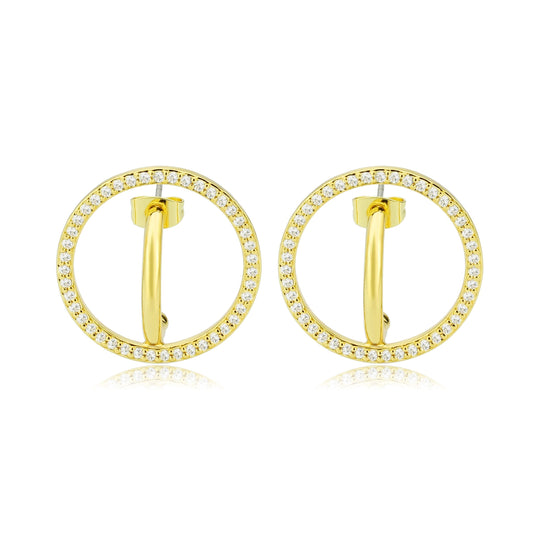 3W1744G - Flash Gold Brass Earring with AAA Grade CZ in Clear-0