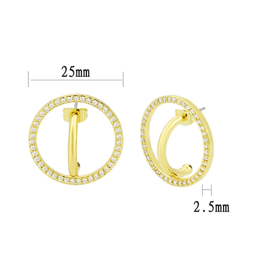 3W1744G - Flash Gold Brass Earring with AAA Grade CZ in Clear-1