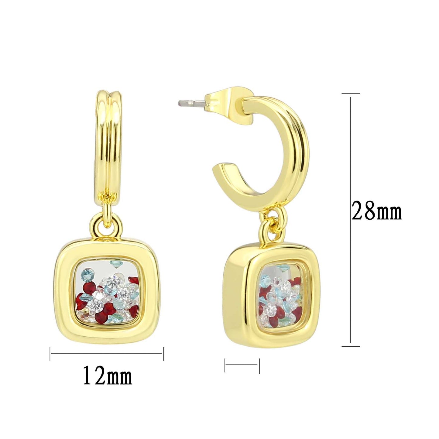 3W1756G - Flash Gold Brass Earring with AAA Grade CZ in MultiColor-2