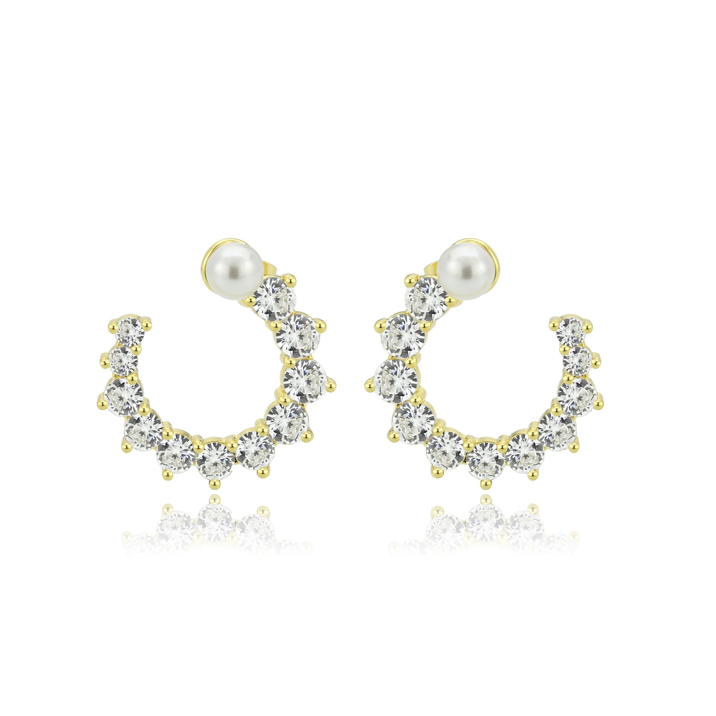 3W1758G - Flash Gold Brass Earring with AAA Grade CZ in Clear-2