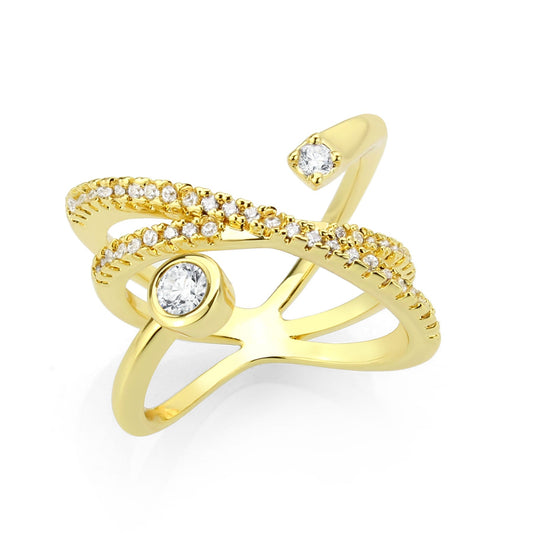 3W1766G - Flash Gold Brass Ring with AAA Grade CZ in Clear-0