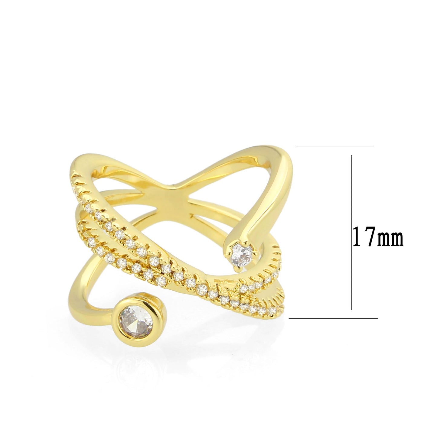3W1766G - Flash Gold Brass Ring with AAA Grade CZ in Clear-4