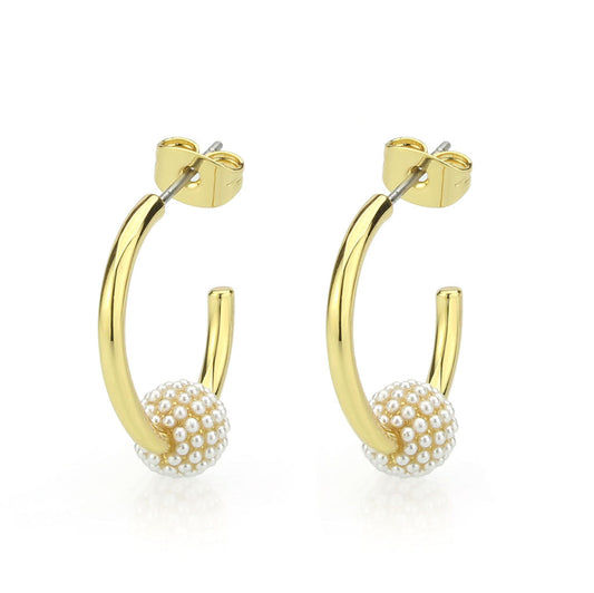 3W1774 - Flash Gold Brass Earring with Synthetic in White-0