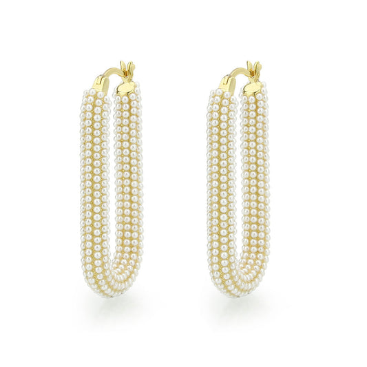 3W1783 - Flash Gold Brass Earring with Synthetic in White-0