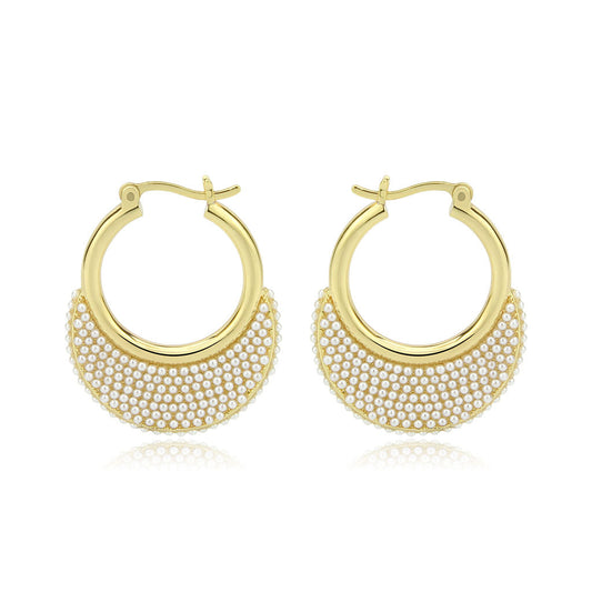 3W1785 - Flash Gold Brass Earring with Synthetic in White-0
