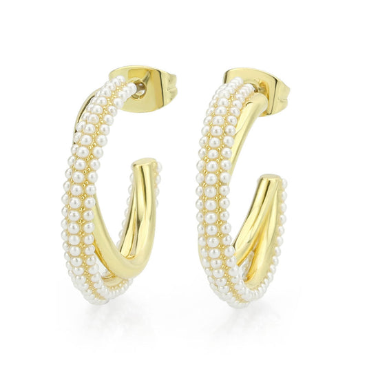3W1788 - Flash Gold Brass Earring with Synthetic in White-0