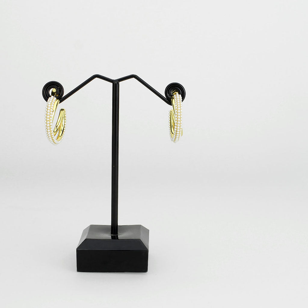 3W1788 - Flash Gold Brass Earring with Synthetic in White-2