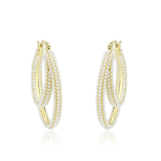 3W1791 - Flash Gold Brass Earring with Synthetic in White-0