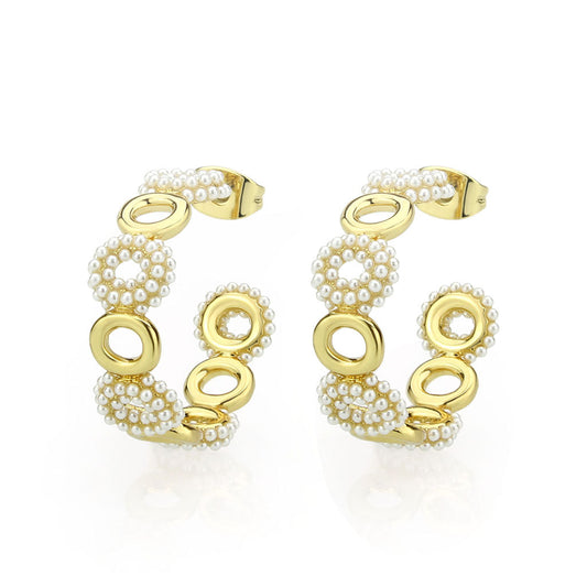 3W1792 - Flash Gold Brass Earring with Synthetic in White-0