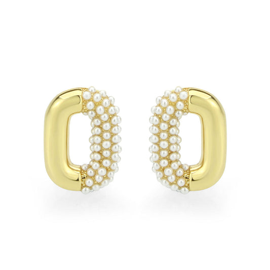 3W1793 - Flash Gold Brass Earring with Synthetic in White-0