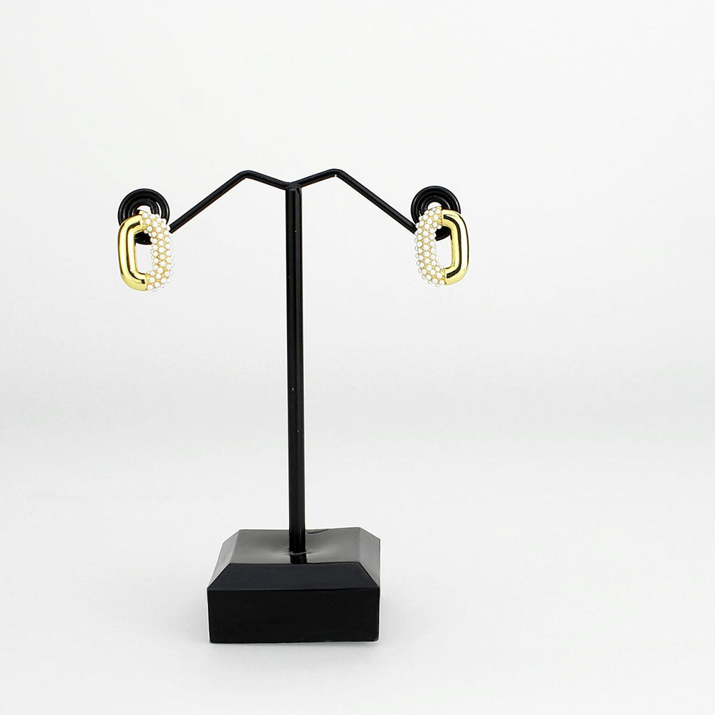 3W1793 - Flash Gold Brass Earring with Synthetic in White-2