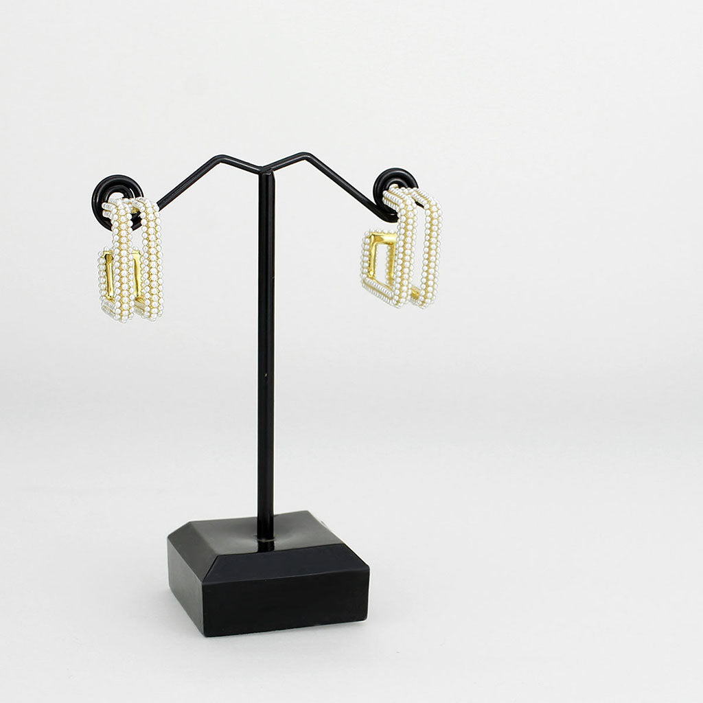 3W1794 - Flash Gold Brass Earring with Synthetic in White-2