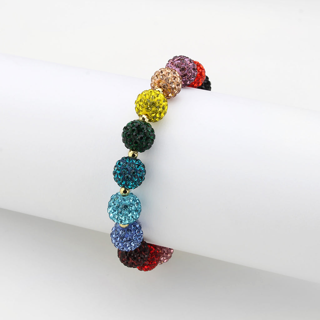 3W1797 - Gold Brass Bracelet with Top Grade Crystal in MultiColor-2