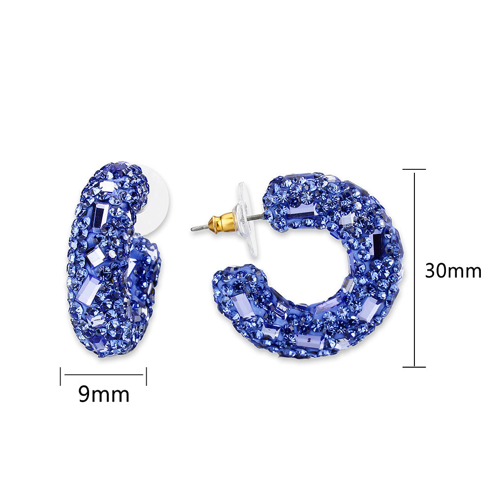 3W1802 - Flash Gold Brass Earring with Top Grade Crystal in Blue-3