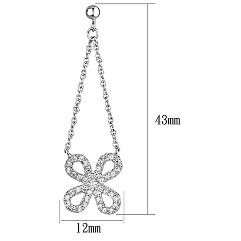 3W354 - Rhodium Brass Earrings with AAA Grade CZ in Clear-1