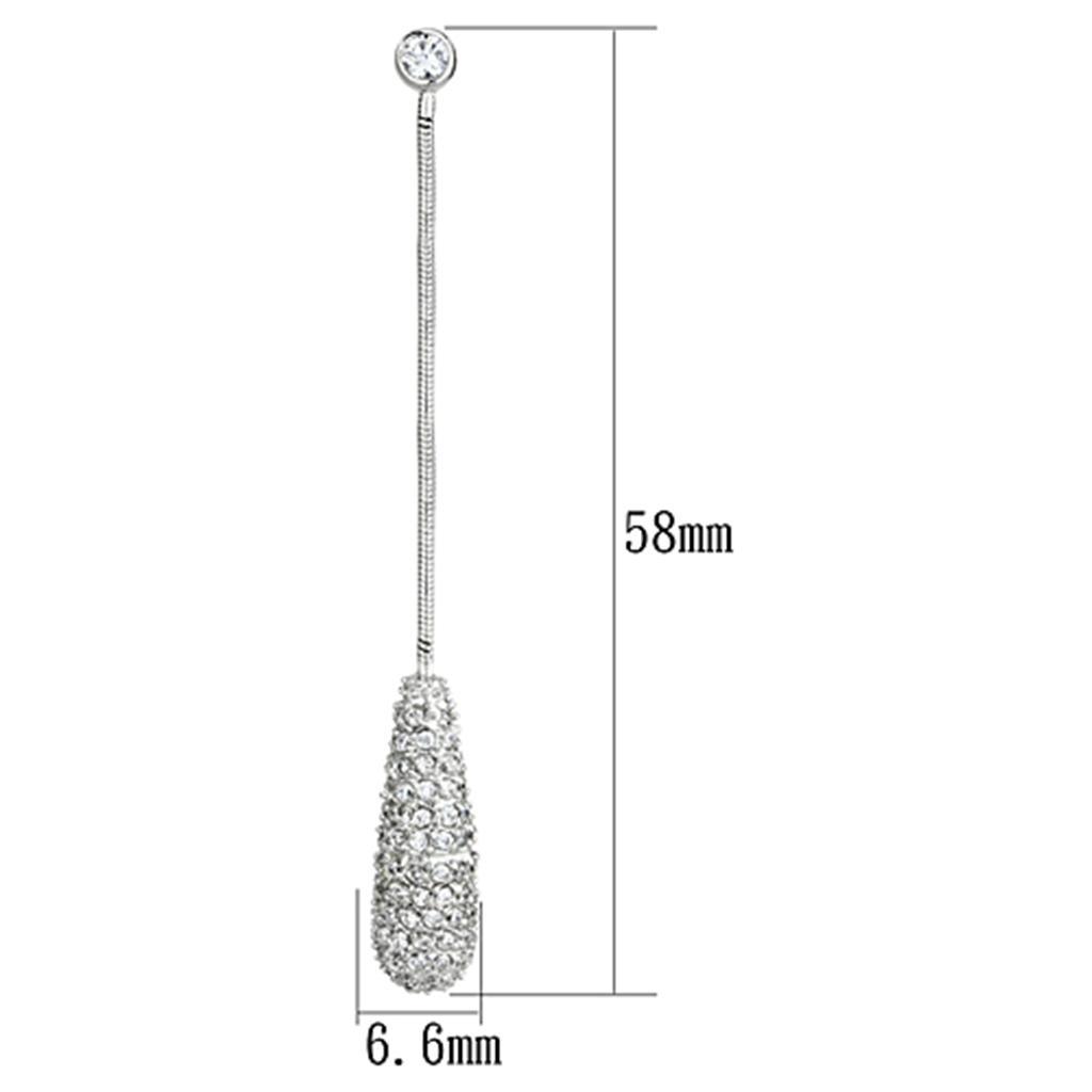 3W355 - Rhodium Brass Earrings with AAA Grade CZ in Clear-1