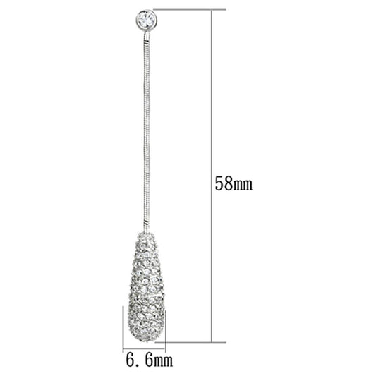 3W355 - Rhodium Brass Earrings with AAA Grade CZ in Clear-1