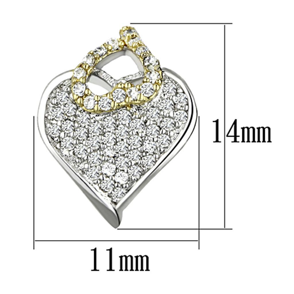 3W356 - Reverse Two-Tone Brass Earrings with AAA Grade CZ in Clear-1