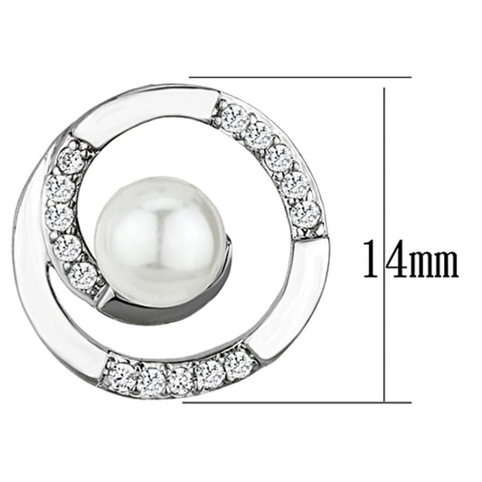3W366 - Rhodium Brass Earrings with Synthetic Pearl in White-1