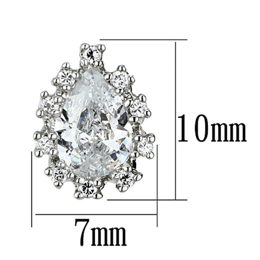 3W386 - Rhodium Brass Earrings with AAA Grade CZ in Clear-1