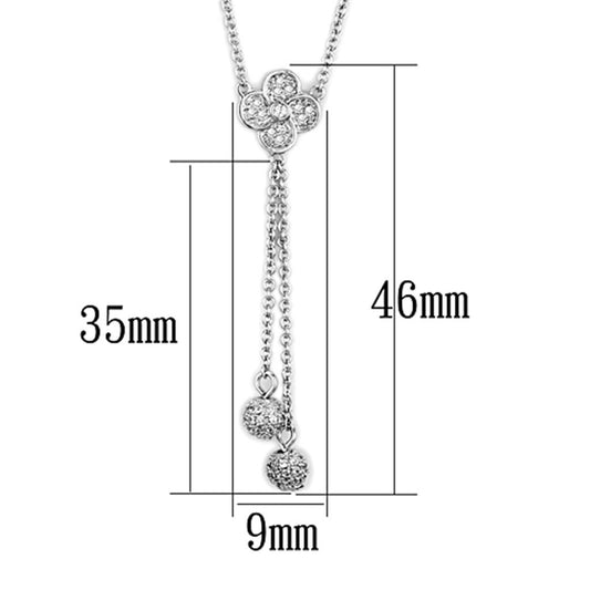 3W424 - Rhodium Brass Necklace with AAA Grade CZ in Clear-1