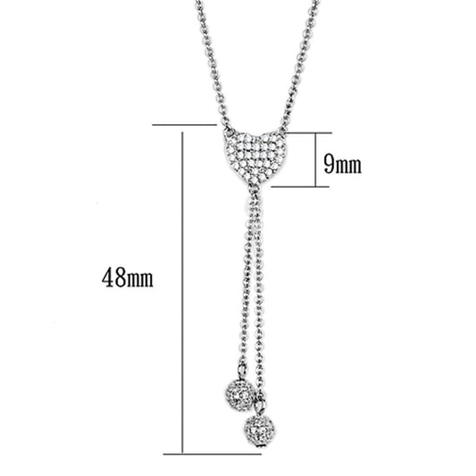 3W428 - Rhodium Brass Necklace with AAA Grade CZ in Clear-1