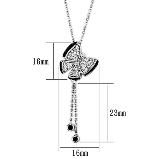 3W441 - Rhodium + Ruthenium Brass Necklace with AAA Grade CZ in Black Diamond-1