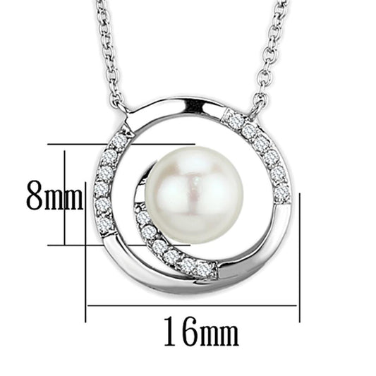 3W444 - Rhodium Brass Necklace with Synthetic Pearl in White-1