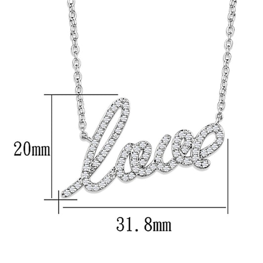 3W453 - Rhodium Brass Necklace with AAA Grade CZ in Clear-1