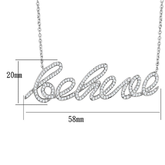 3W454 - Rhodium Brass Necklace with AAA Grade CZ in Clear-1