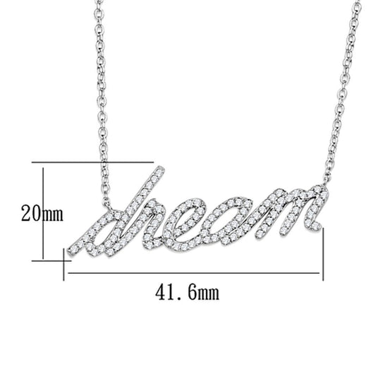 3W455 - Rhodium Brass Necklace with AAA Grade CZ in Clear-1