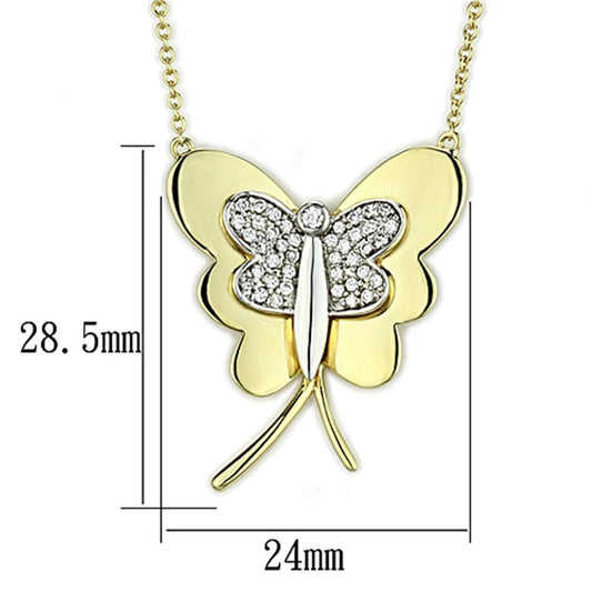 3W459 - Gold+Rhodium Brass Necklace with AAA Grade CZ in Clear-1