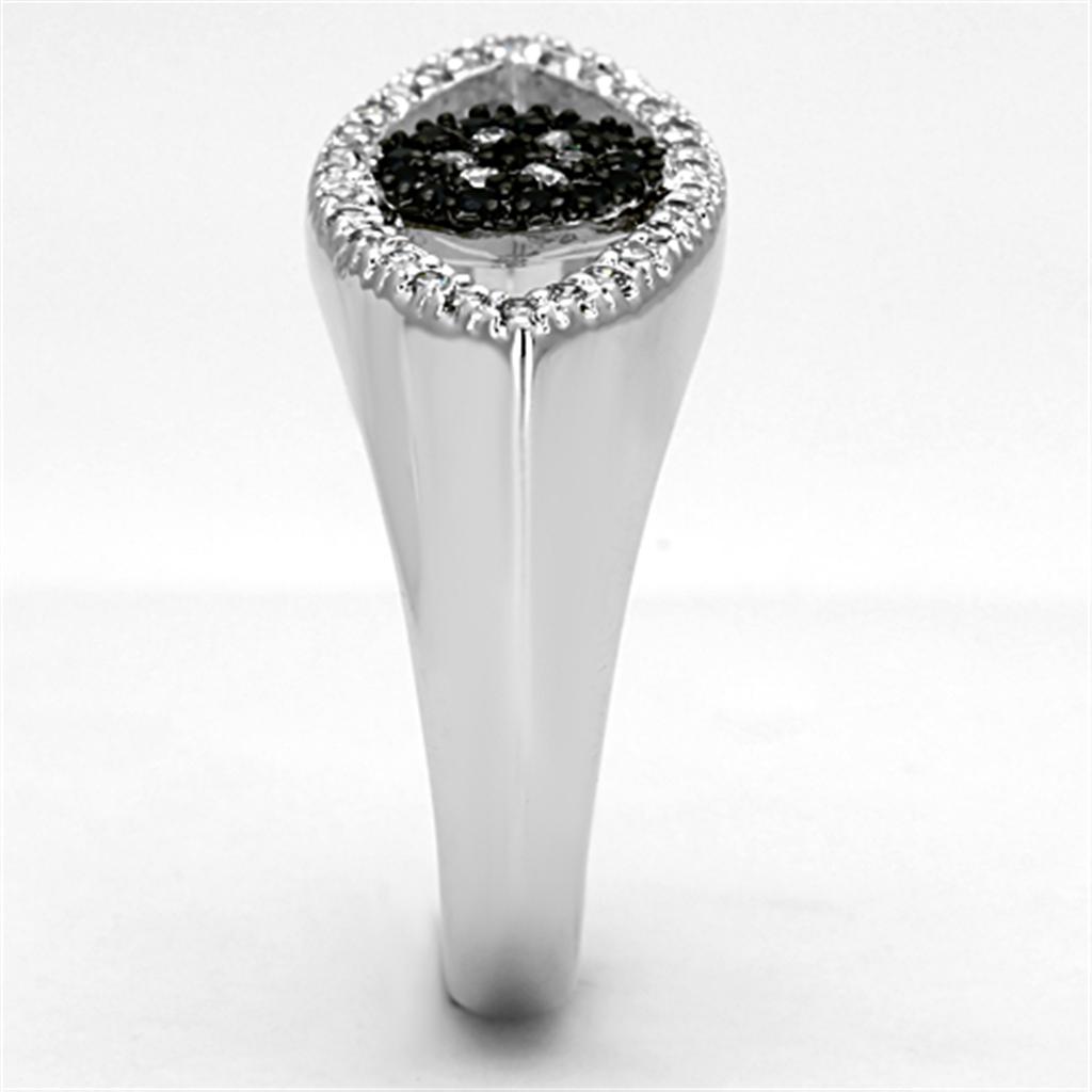 3W470 - Rhodium + Ruthenium Brass Ring with AAA Grade CZ in Black Diamond-3