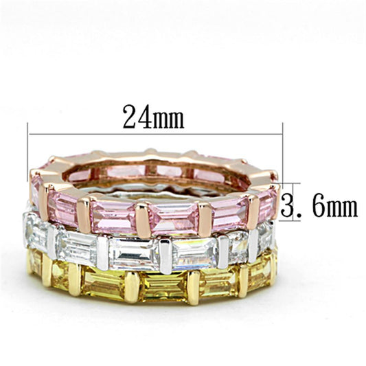 3W473 - Tricolor Brass Ring with AAA Grade CZ in Multi Color-1