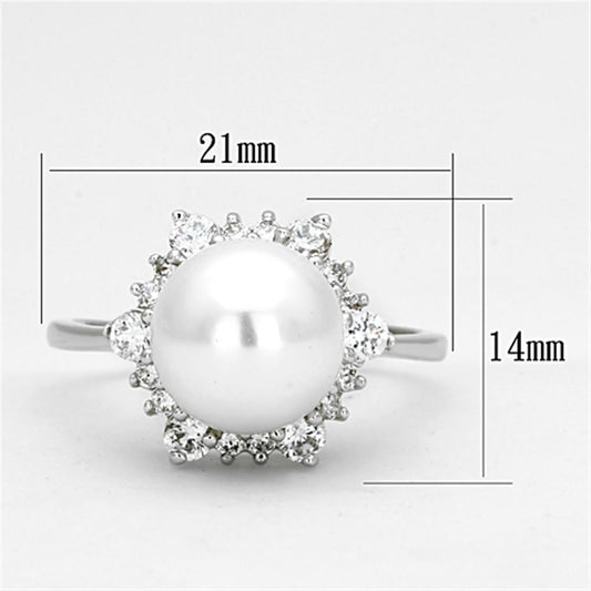 3W477 - Rhodium Brass Ring with Synthetic Pearl in White-1