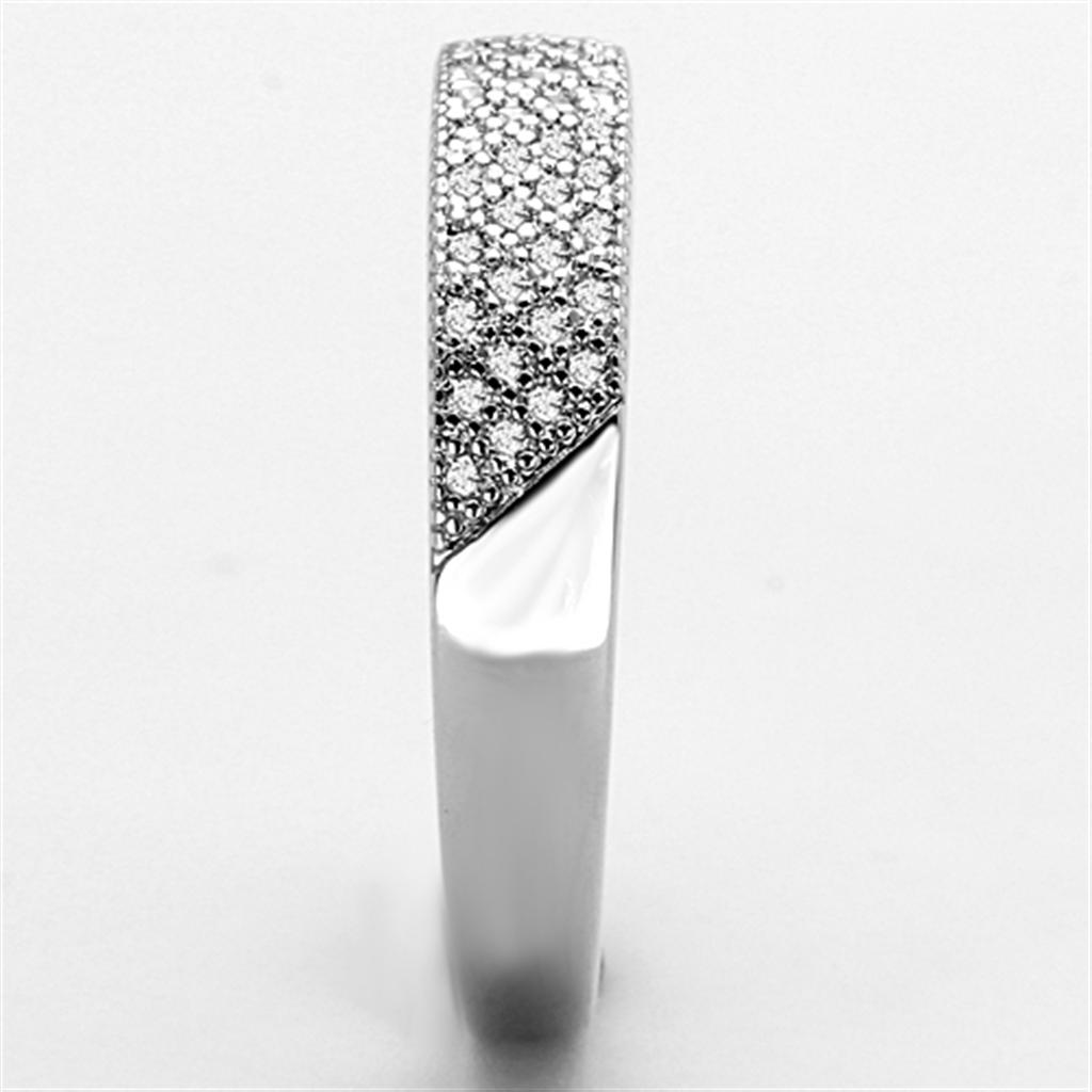 3W482 - Rhodium Brass Ring with AAA Grade CZ in Clear-3