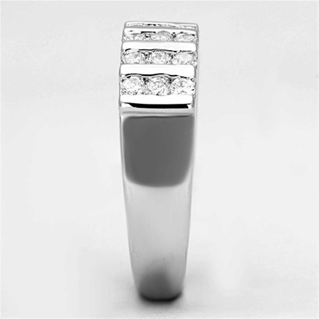 3W488 - Rhodium Brass Ring with AAA Grade CZ in Clear-3