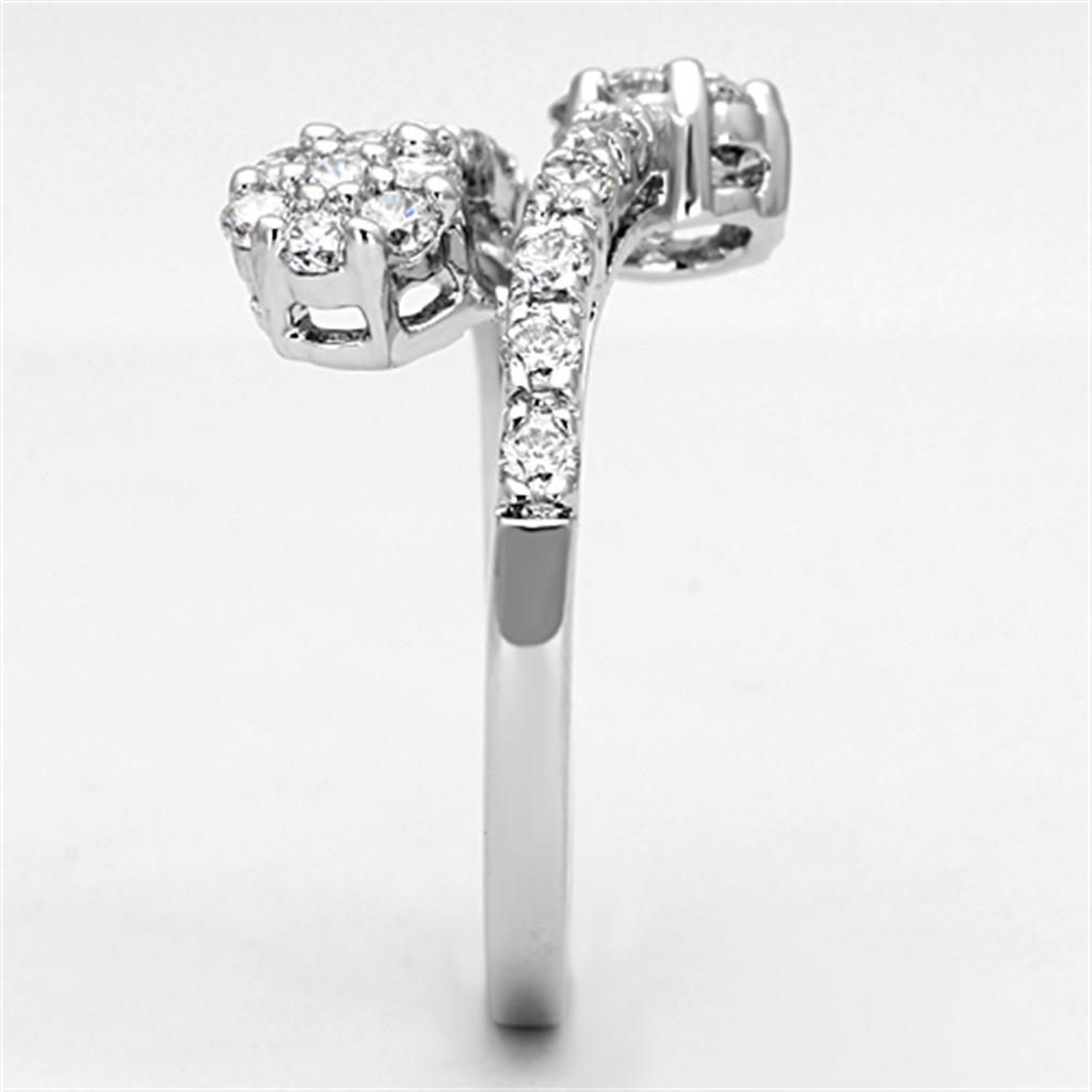 3W490 - Rhodium Brass Ring with AAA Grade CZ in Clear-3