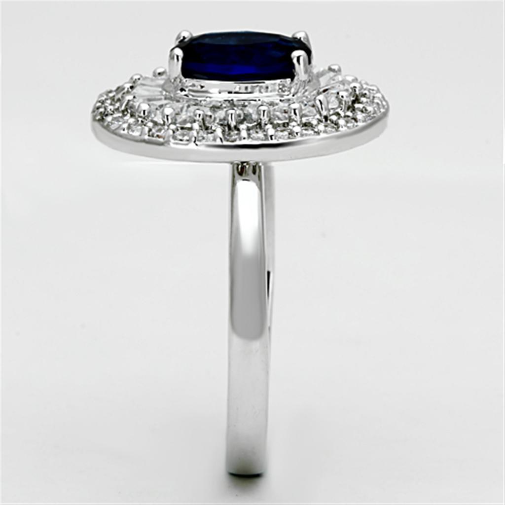 3W495 - Rhodium Brass Ring with Synthetic Synthetic Glass in Sapphire-3