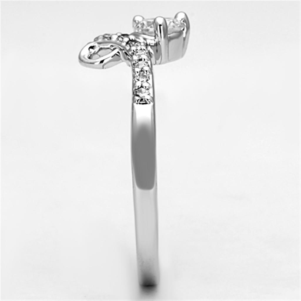 3W497 - Rhodium Brass Ring with AAA Grade CZ in Clear-3