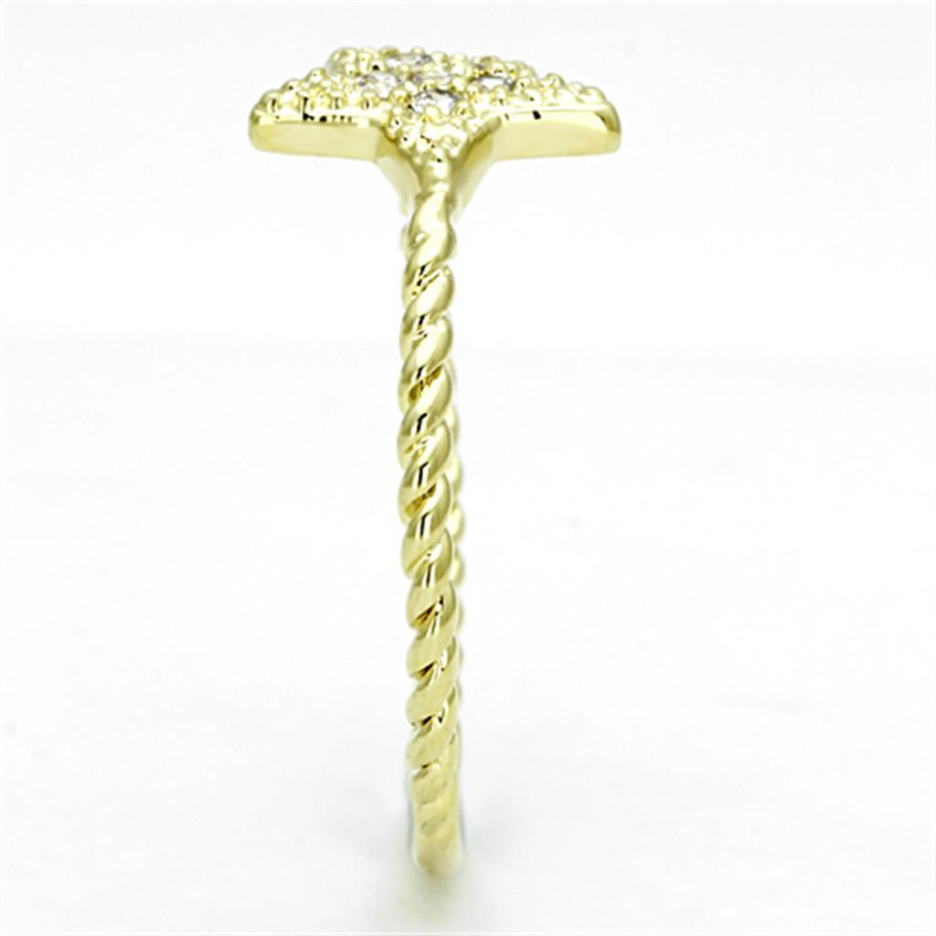 3W500 - Gold Brass Ring with AAA Grade CZ in Clear-3