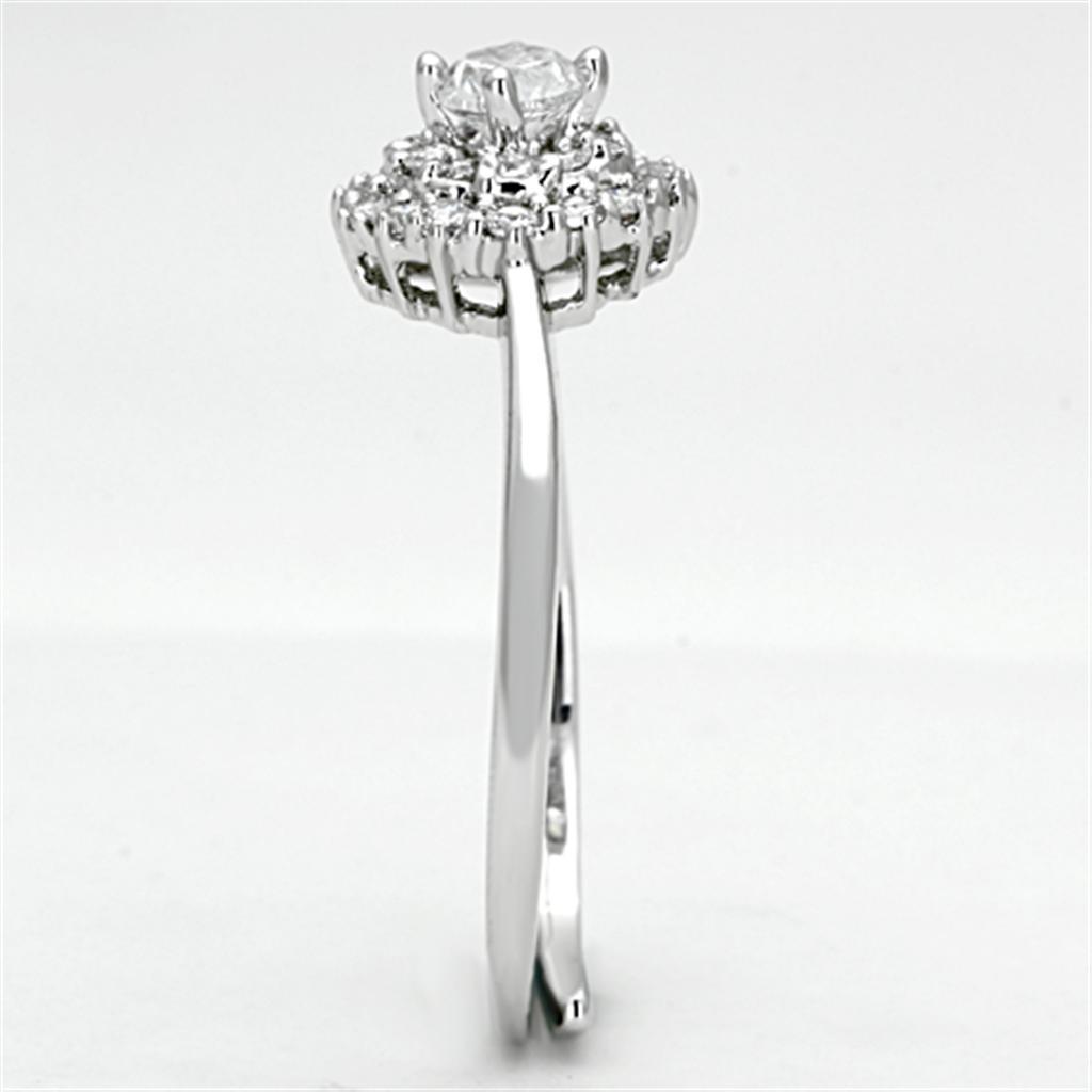 3W501 - Rhodium Brass Ring with AAA Grade CZ in Clear-3