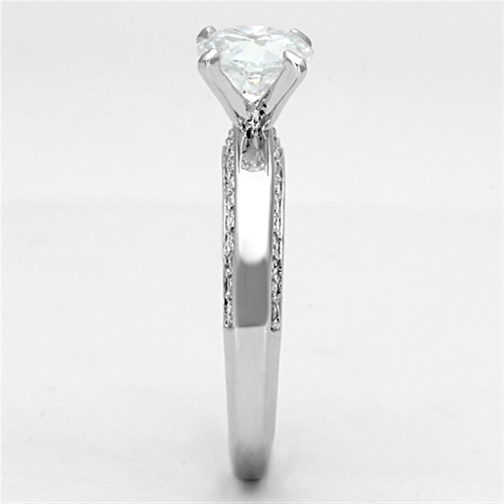 3W504 - Rhodium Brass Ring with AAA Grade CZ in Clear-3