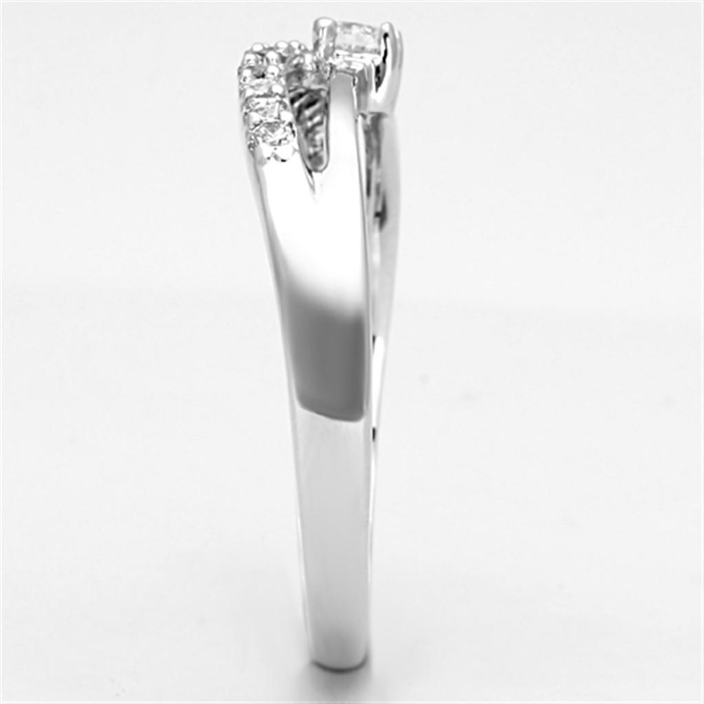 3W505 - Rhodium Brass Ring with AAA Grade CZ in Clear-3